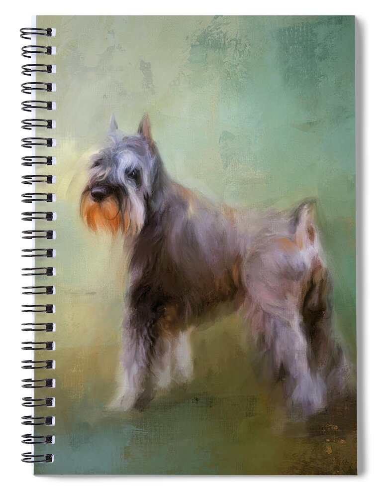 Colorful Spiral Notebook featuring the painting Schnauzer On Patrol by Jai Johnson