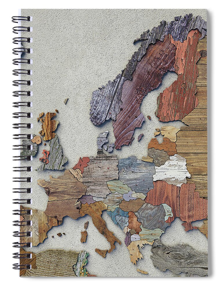 Map Spiral Notebook featuring the photograph Scrapwood map of Europe by Frans Blok