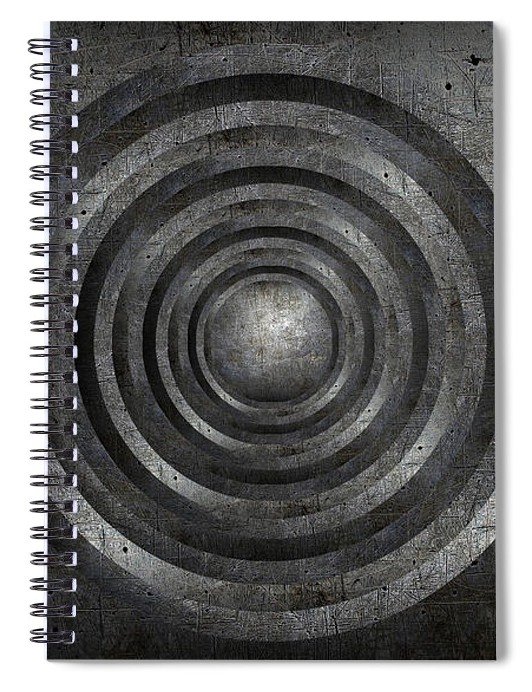 Brushed Spiral Notebook featuring the digital art Scratched Metal Circles by Pelo Blanco Photo