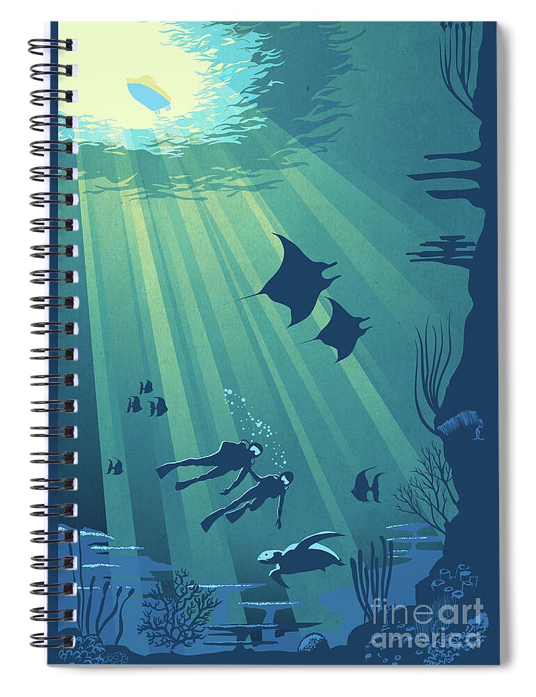 Travel Poster Spiral Notebook featuring the painting Scuba Dive by Sassan Filsoof