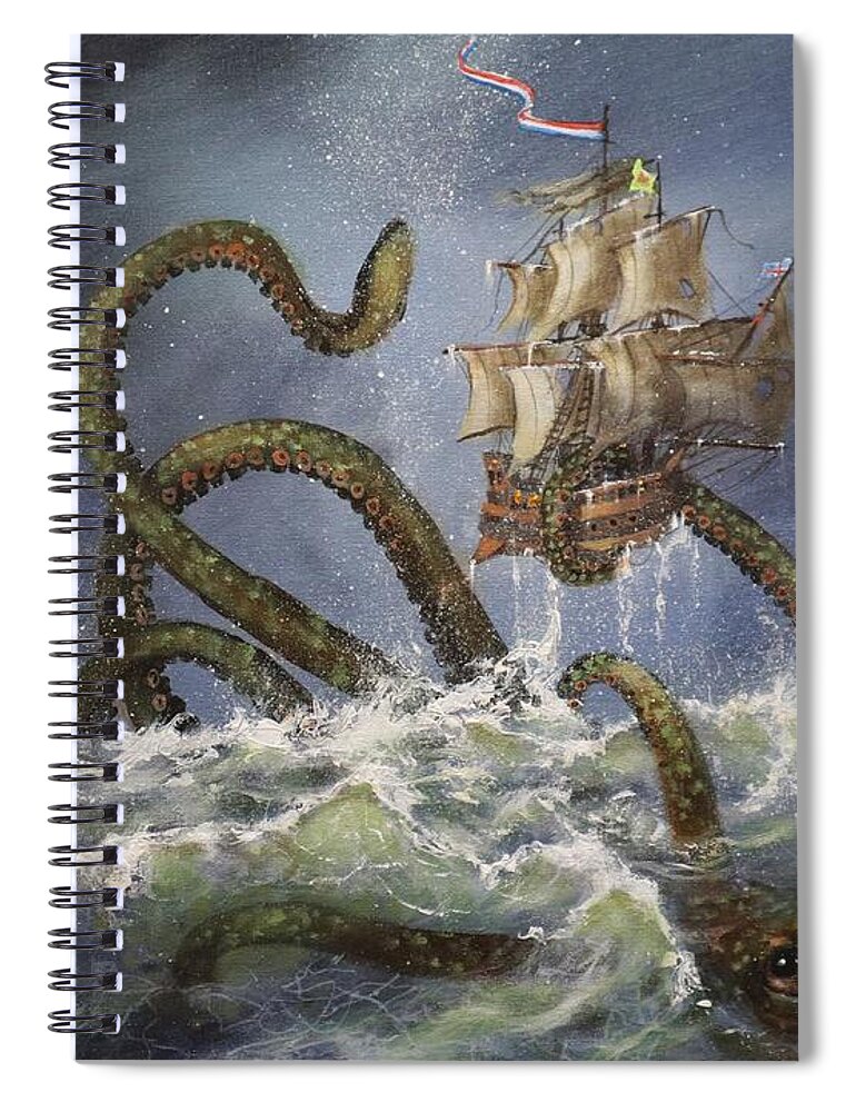 Kraken Spiral Notebook featuring the painting Sea Monster by Tom Shropshire