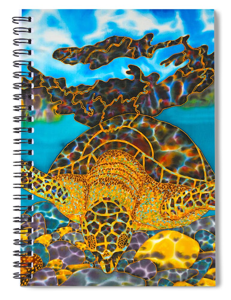 Sea Turtle Spiral Notebook featuring the painting Sea Turtle and Atlantic Cowrie Shell by Daniel Jean-Baptiste