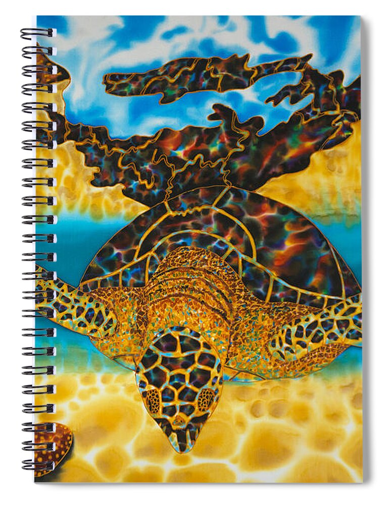 Sea Turtle Spiral Notebook featuring the painting Sea Turtle and Sea Shell by Daniel Jean-Baptiste