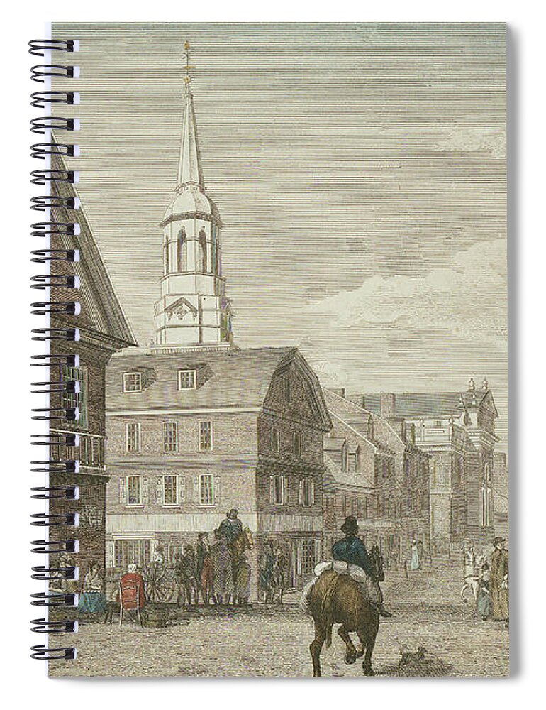 Christ Church Spiral Notebook featuring the drawing Second Street North from Market St. and Christ Church by William Birch
