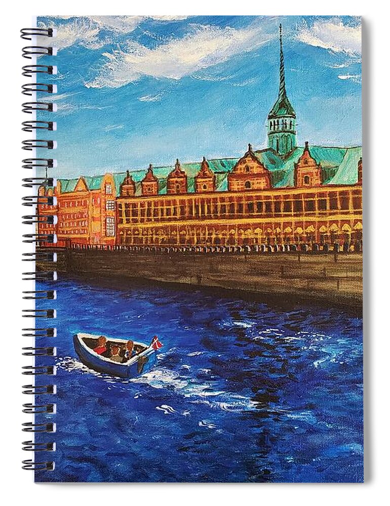 Denmark Spiral Notebook featuring the painting Seilglede 3 Forbi drakespiret, Copenhagen, Denmark by C E Dill