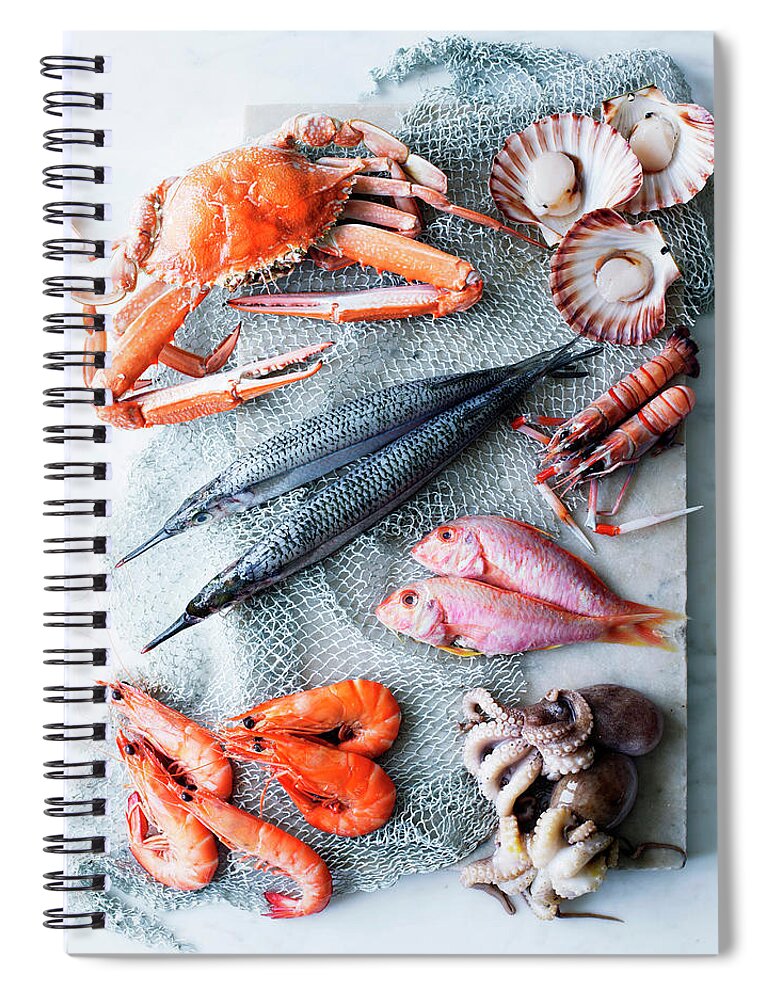 Prawn Spiral Notebook featuring the photograph Selection Of Fresh Seafood by Brett Stevens
