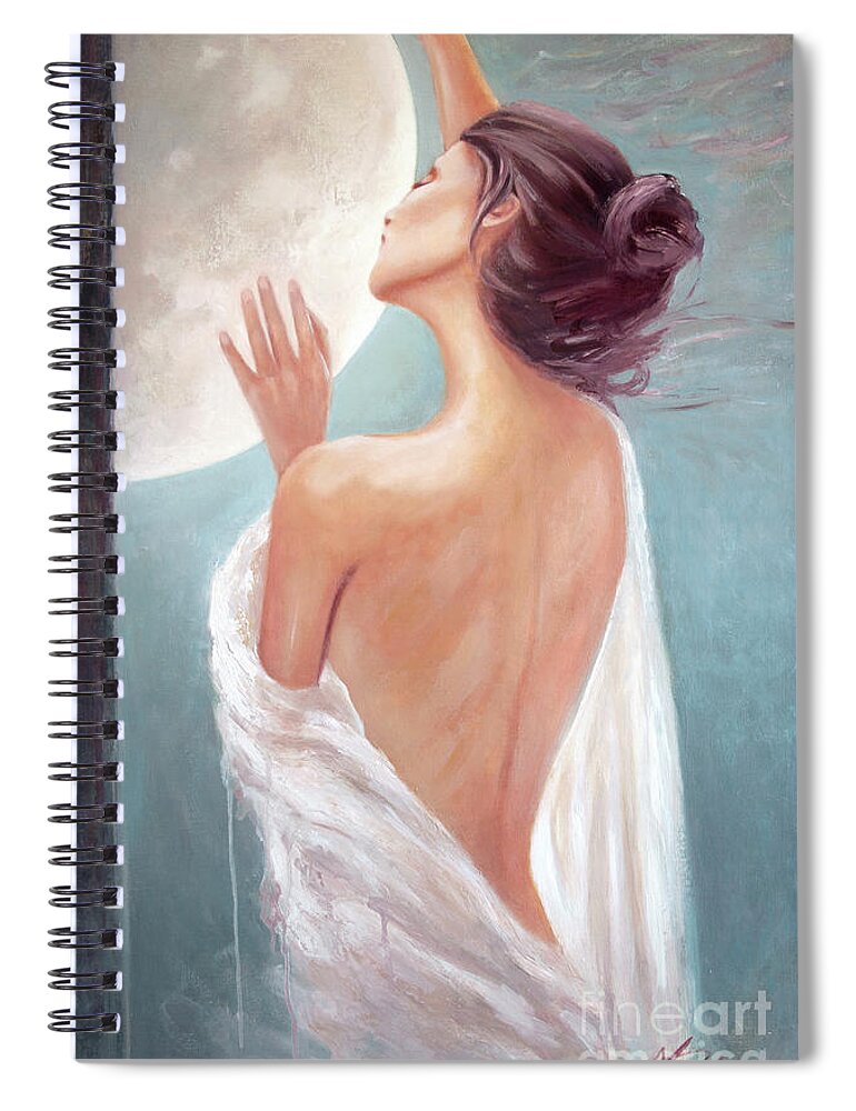 Selene Spiral Notebook featuring the painting Selene Moon Goddess by Michael Rock