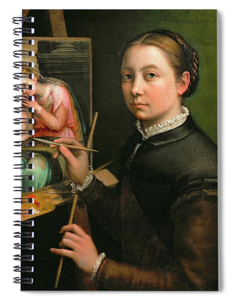 Anguissola Spiral Notebook featuring the painting Self-portrait, painting the Madonna, 1556 Canvas, 66 x 57 cm. by Sofonisba Anguissola -c 1532-1625-