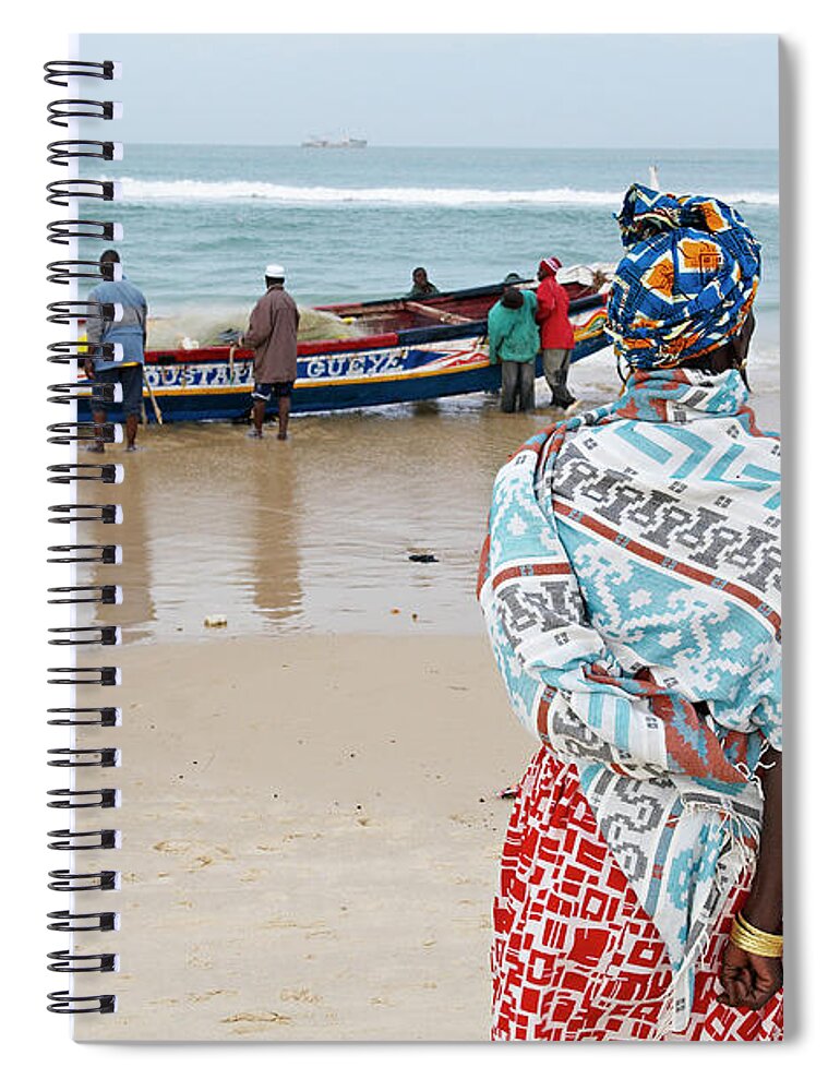 Three Quarter Length Spiral Notebook featuring the photograph Senegal, Saint Louis, People On Beach by Tuul & Bruno Morandi