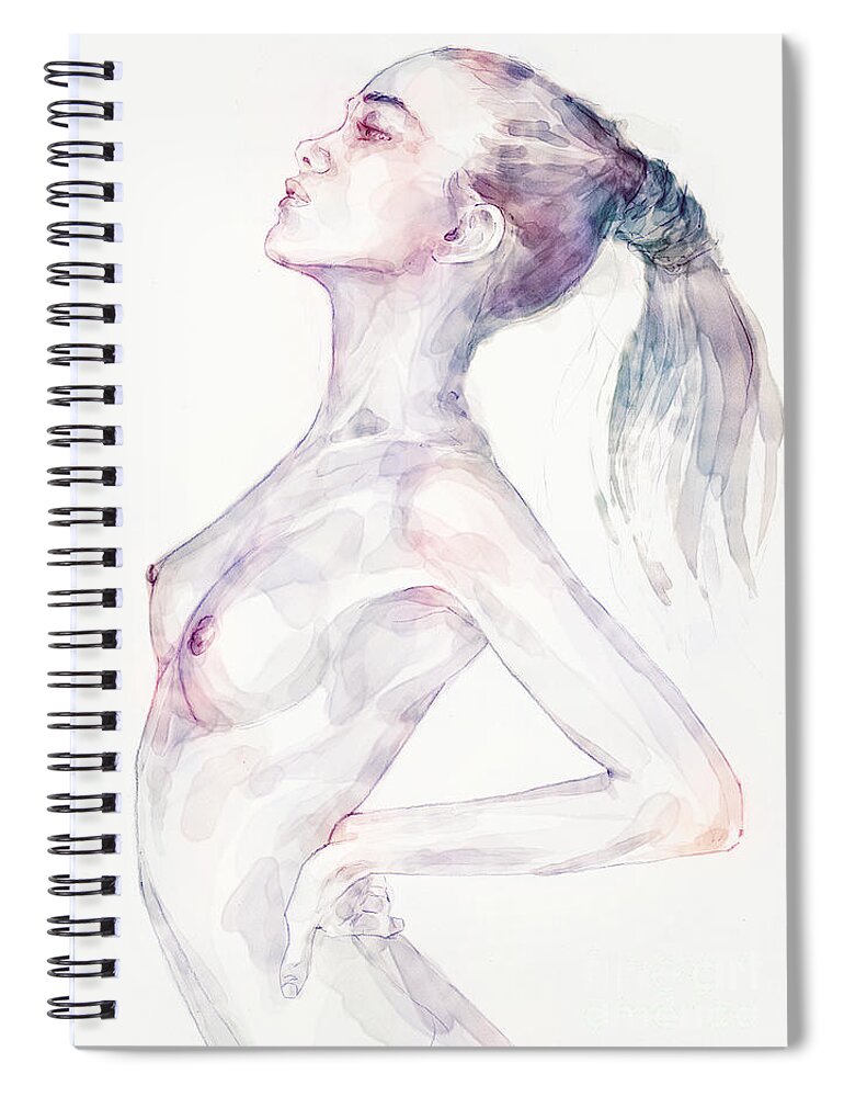 Watercolor Spiral Notebook featuring the painting Sensual pose aquarelle portrait of a girl by Dimitar Hristov