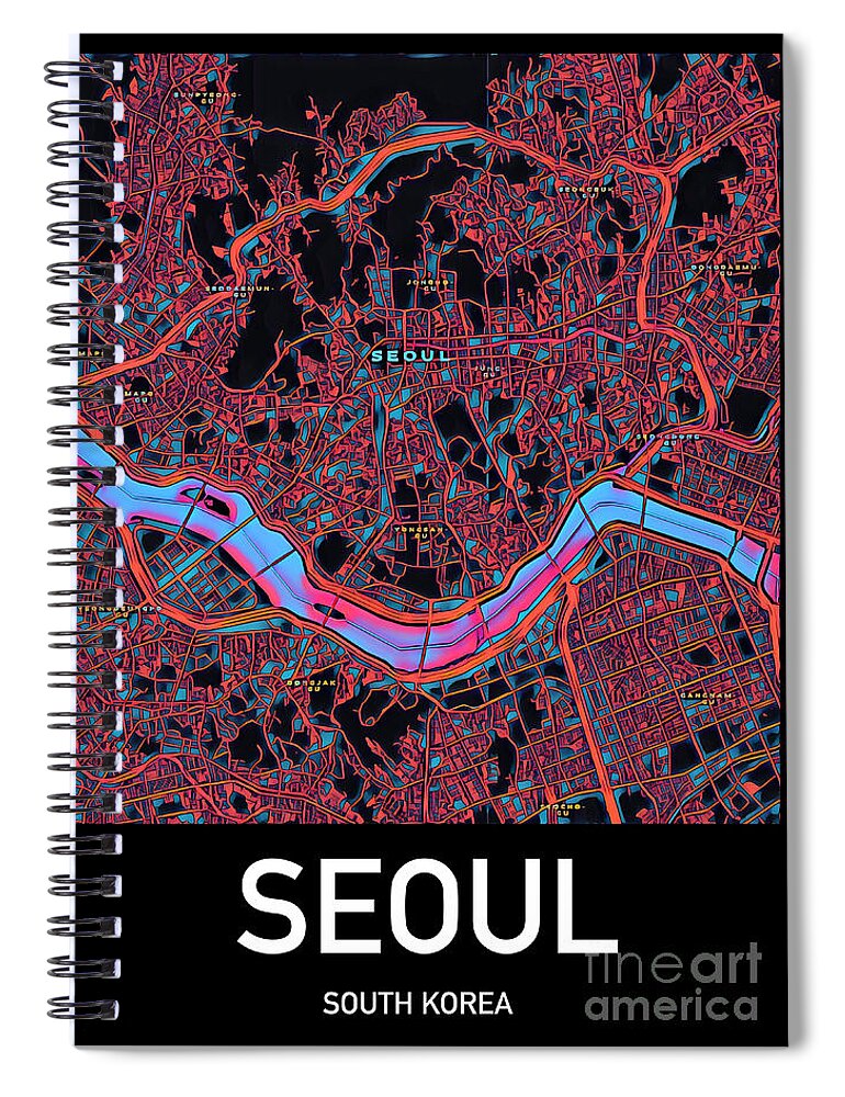Seoul Spiral Notebook featuring the digital art Seoul City Map by HELGE Art Gallery