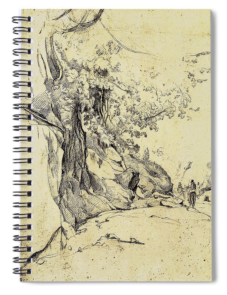 Sepia Spiral Notebook featuring the painting Sepia Tree Study by Corot