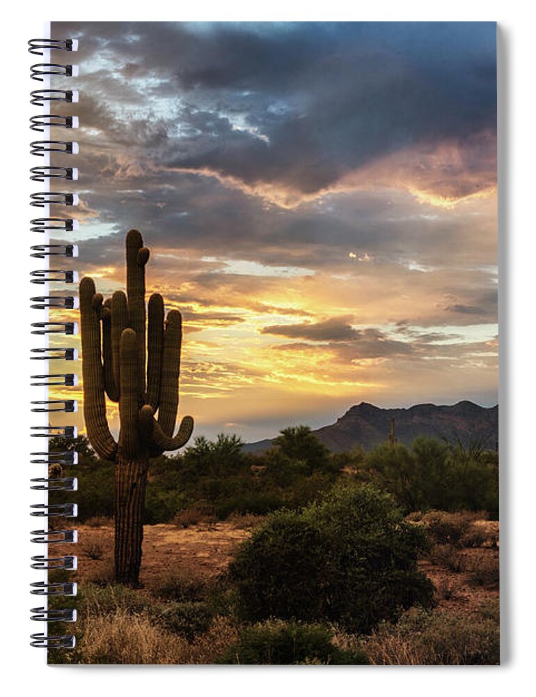 Saguaro Sunset Spiral Notebook featuring the photograph Serenity On A Sonoran Evening by Saija Lehtonen