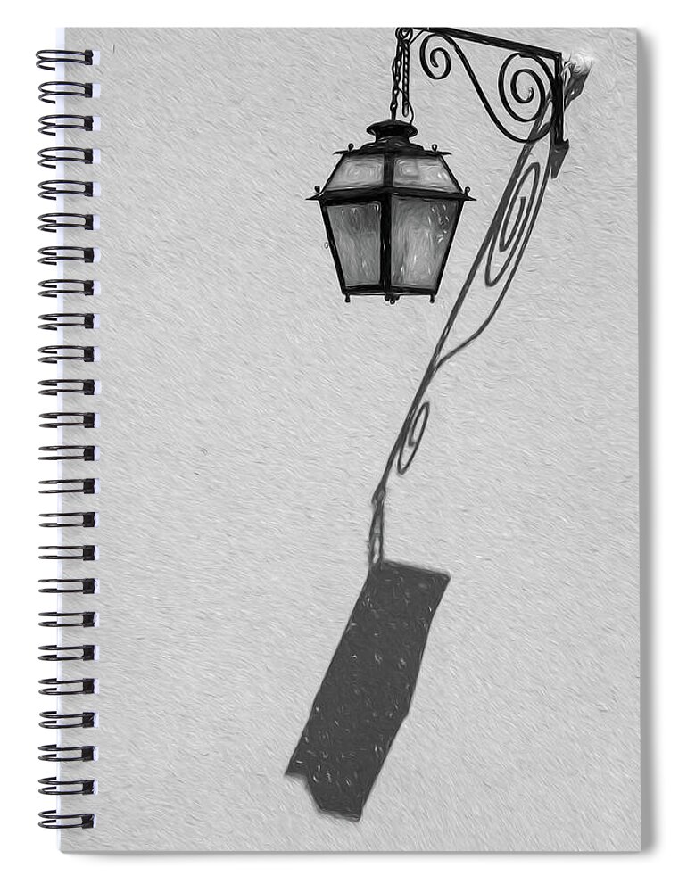 B&w Spiral Notebook featuring the photograph Shadow Lamp BW by David Letts