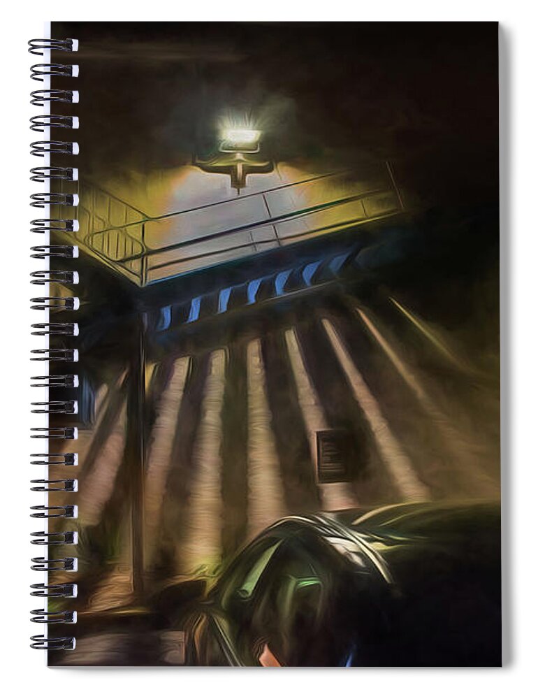 Shadows Spiral Notebook featuring the photograph Shadows of a Fire Escape by Alan Goldberg