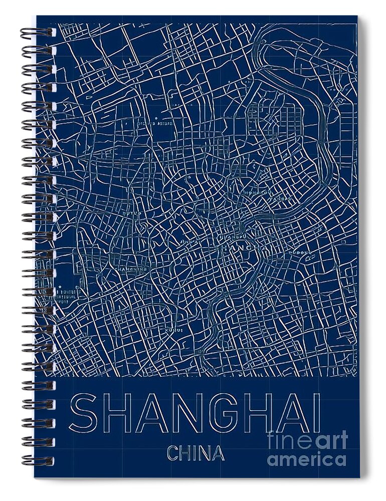 Shanghai Spiral Notebook featuring the digital art Shanghai Blueprint City Map by HELGE Art Gallery
