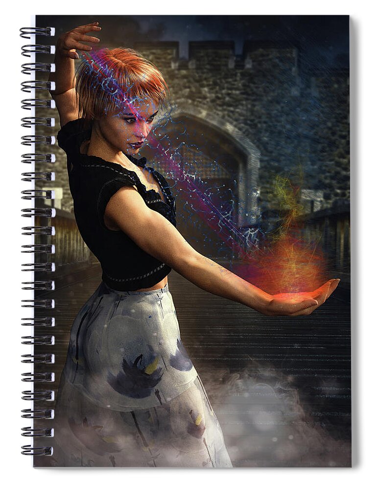 Magic Spiral Notebook featuring the digital art She Works Magic by Charlie O'Brien