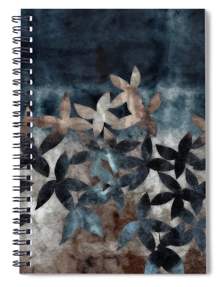 Shibori Spiral Notebook featuring the digital art Shibori Leaves Indigo Print by Sand And Chi