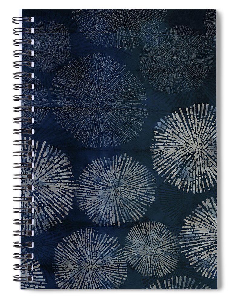Japan Spiral Notebook featuring the digital art Shibori Sea Urchin Burst Pattern Dark Denim by Sand And Chi