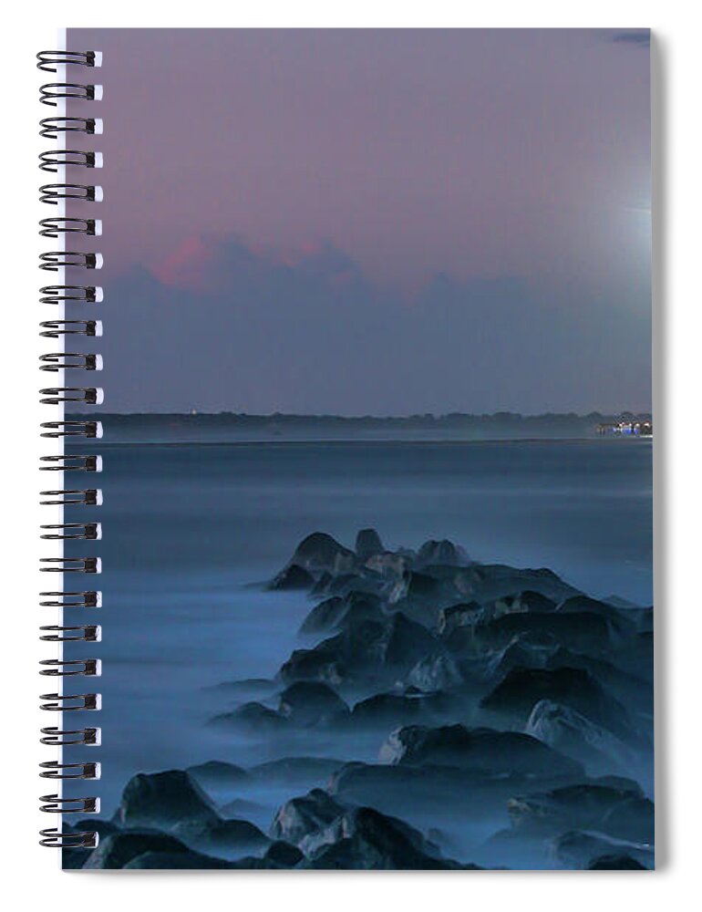 Morris Island Lighthouse Spiral Notebook featuring the photograph Shining though the Darkness - Morris Island Lighthouse by Dale Powell