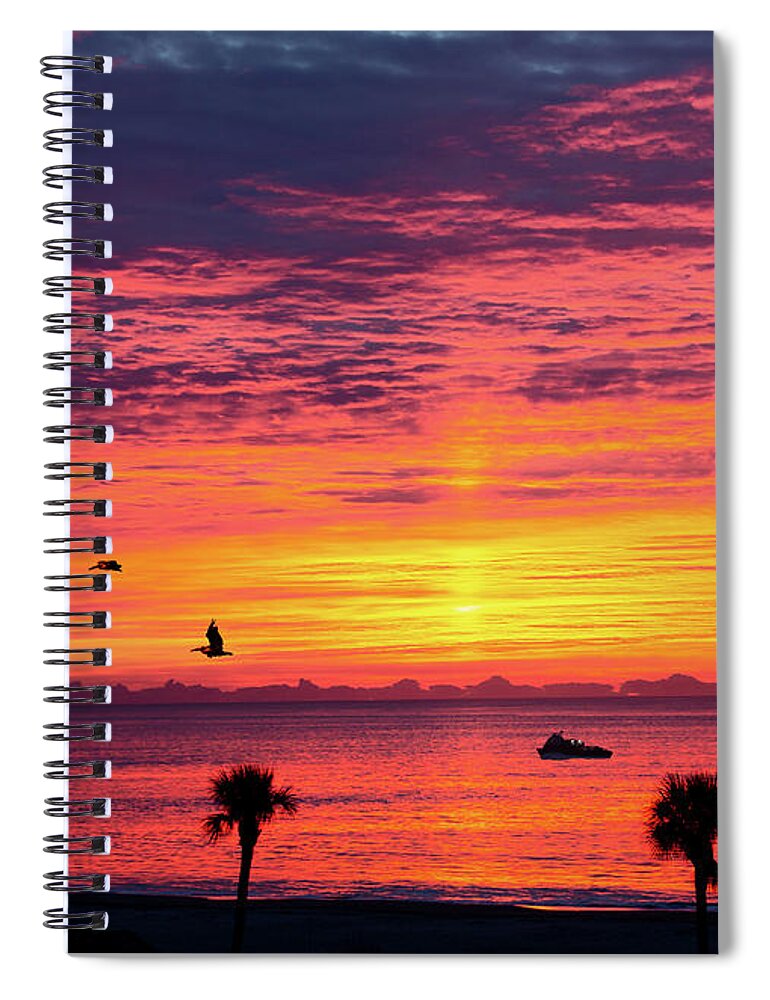 Background Spiral Notebook featuring the photograph Ship Into Sunrise by Darryl Brooks