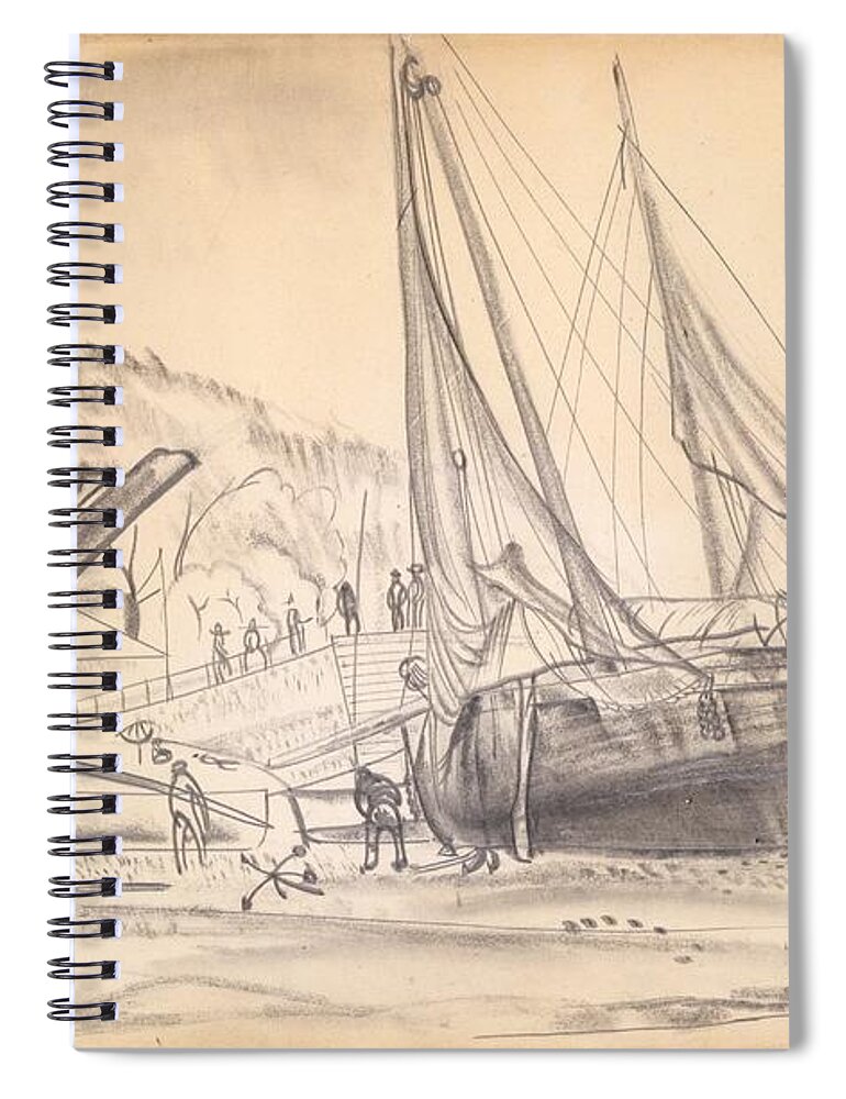 Ships At Dock Spiral Notebook featuring the painting Ships at Dock by MotionAge Designs