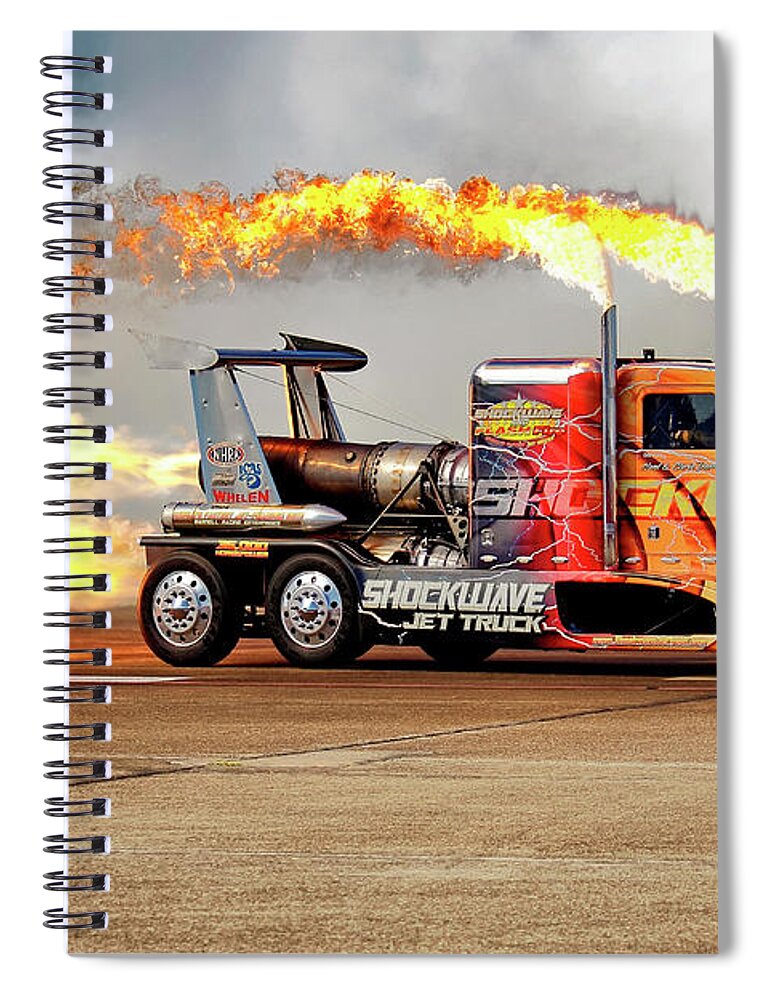 Shockwave Spiral Notebook featuring the photograph Shockwave Jet Truck - NHRA - Peterbilt Drag Racing by Jason Politte