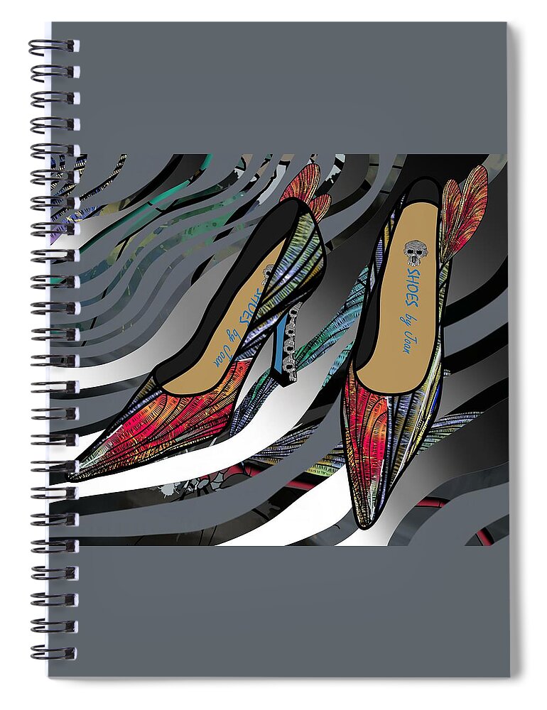 Fashion Spiral Notebook featuring the drawing Shoes by Joan - Dragon Fly Wing Pumps by Joan Stratton