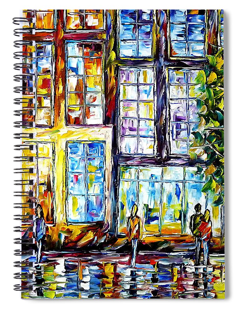 City Life Spiral Notebook featuring the painting Shop Windows In Big City by Mirek Kuzniar