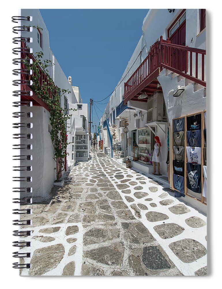Greek Culture Spiral Notebook featuring the photograph Shopping Street In Mykonos by Ed Freeman