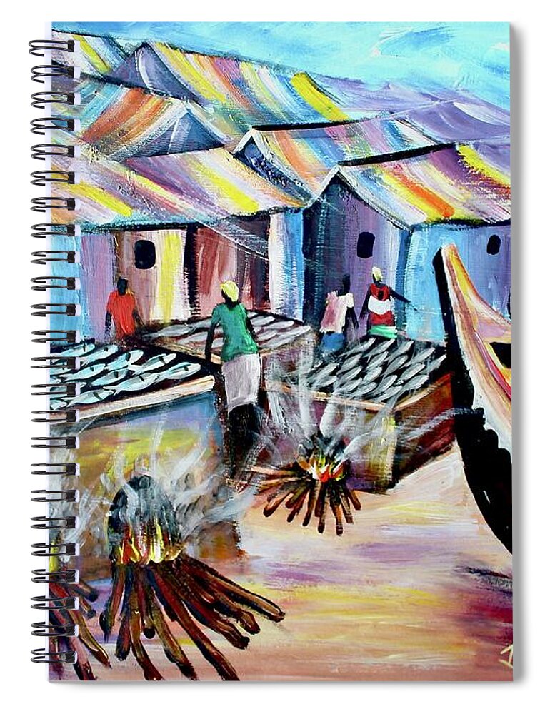 Africa Spiral Notebook featuring the painting Shore Coast by Justin Laryea