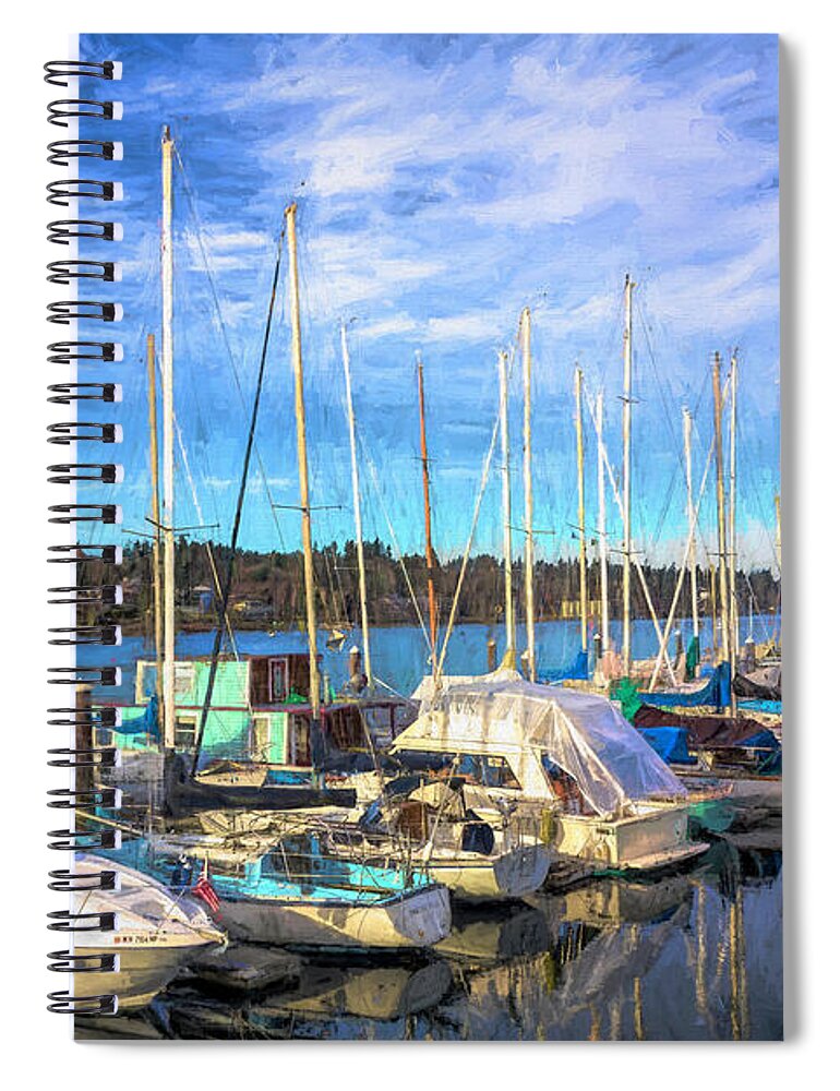 Sailboats Spiral Notebook featuring the digital art Side By Side by Jean OKeeffe Macro Abundance Art