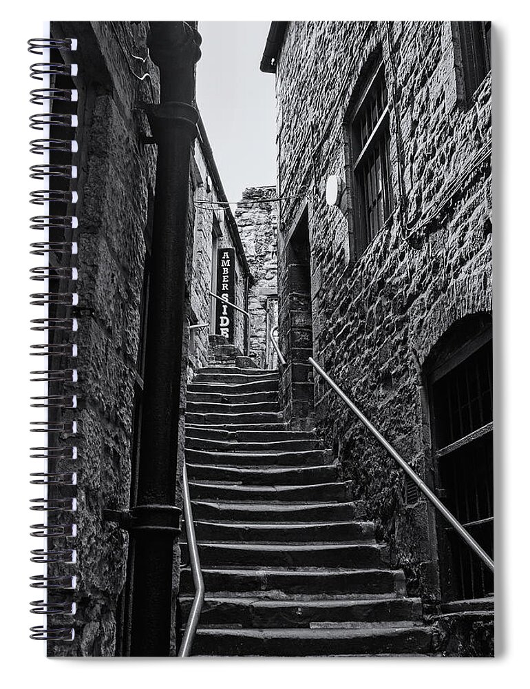 Side Street Spiral Notebook featuring the photograph Side Street Steps Monochrome by Jeff Townsend