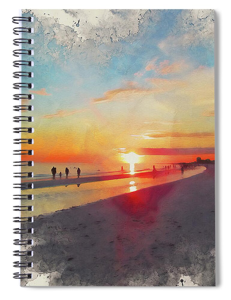 Siesta Key Florida Spiral Notebook featuring the painting Siesta Key, Florida Sunset - 04 by AM FineArtPrints