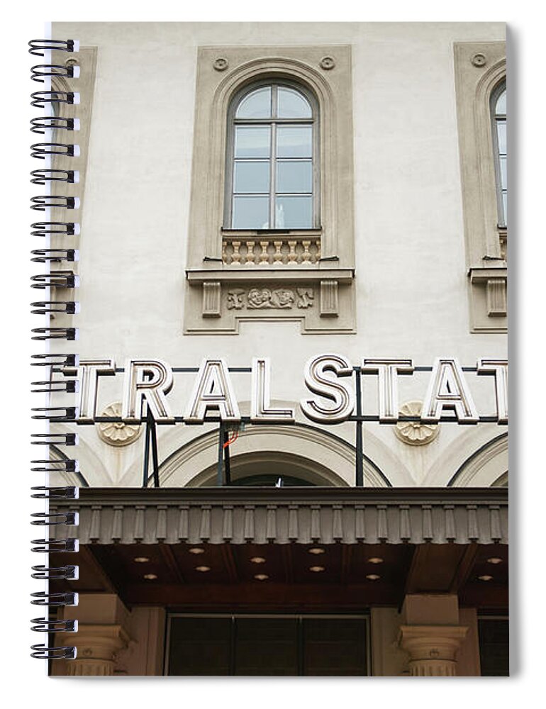 Arch Spiral Notebook featuring the photograph Sign For Central Station On A White by Keith Levit / Design Pics