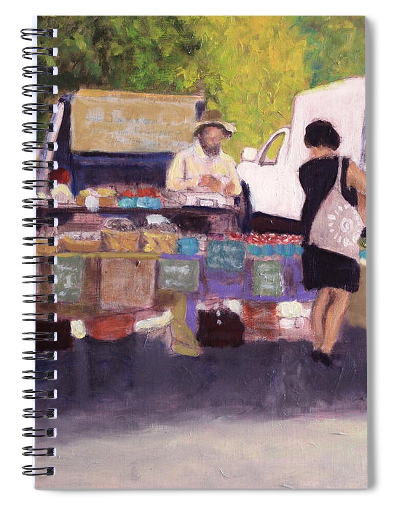 Farmer's Market Spiral Notebook featuring the painting Silent Speculation by David Zimmerman
