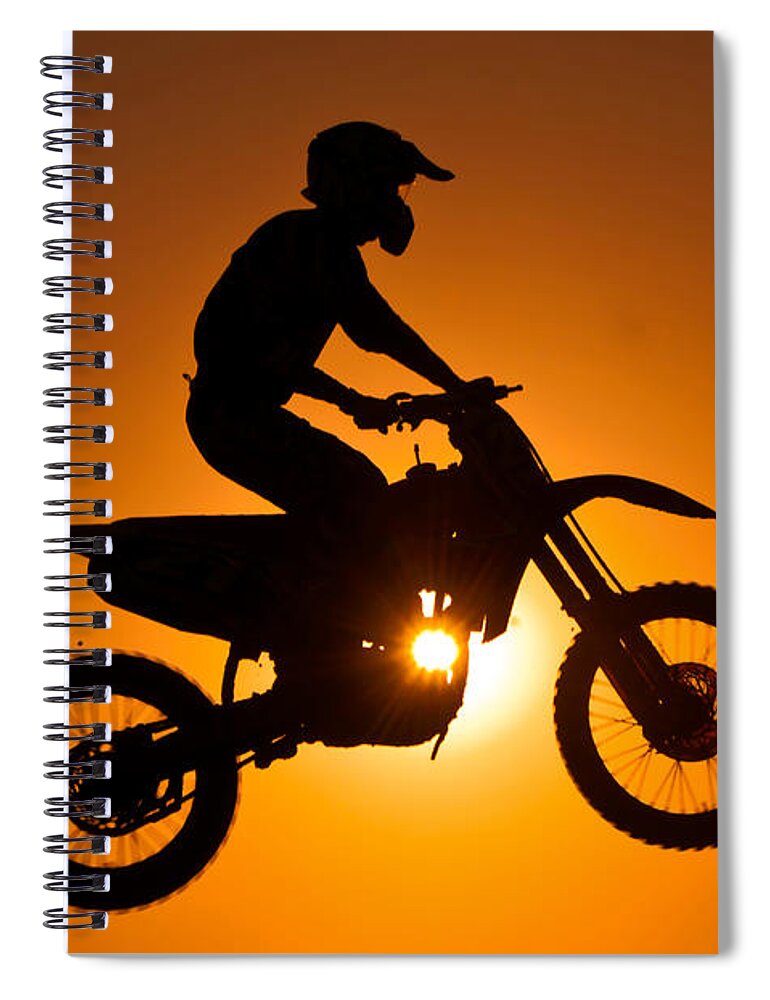 Crash Helmet Spiral Notebook featuring the photograph Silhouette Of Motocross At Sunset by Shahbaz Hussain's Photos
