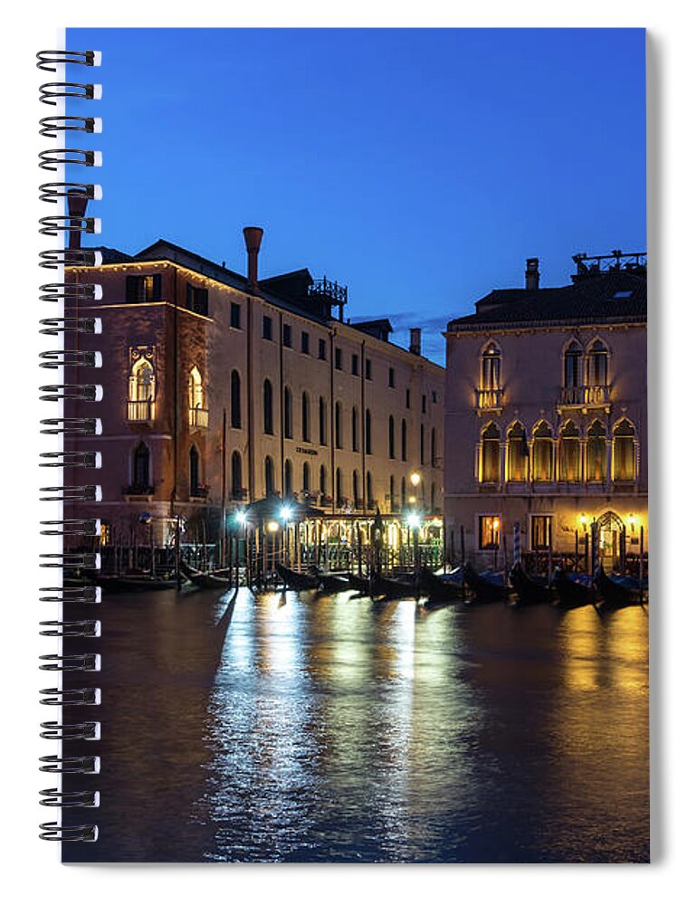 Canalazzo Spiral Notebook featuring the photograph Silky Nightfall on the Grand Canal - Canalazzo Venice Italy by Georgia Mizuleva