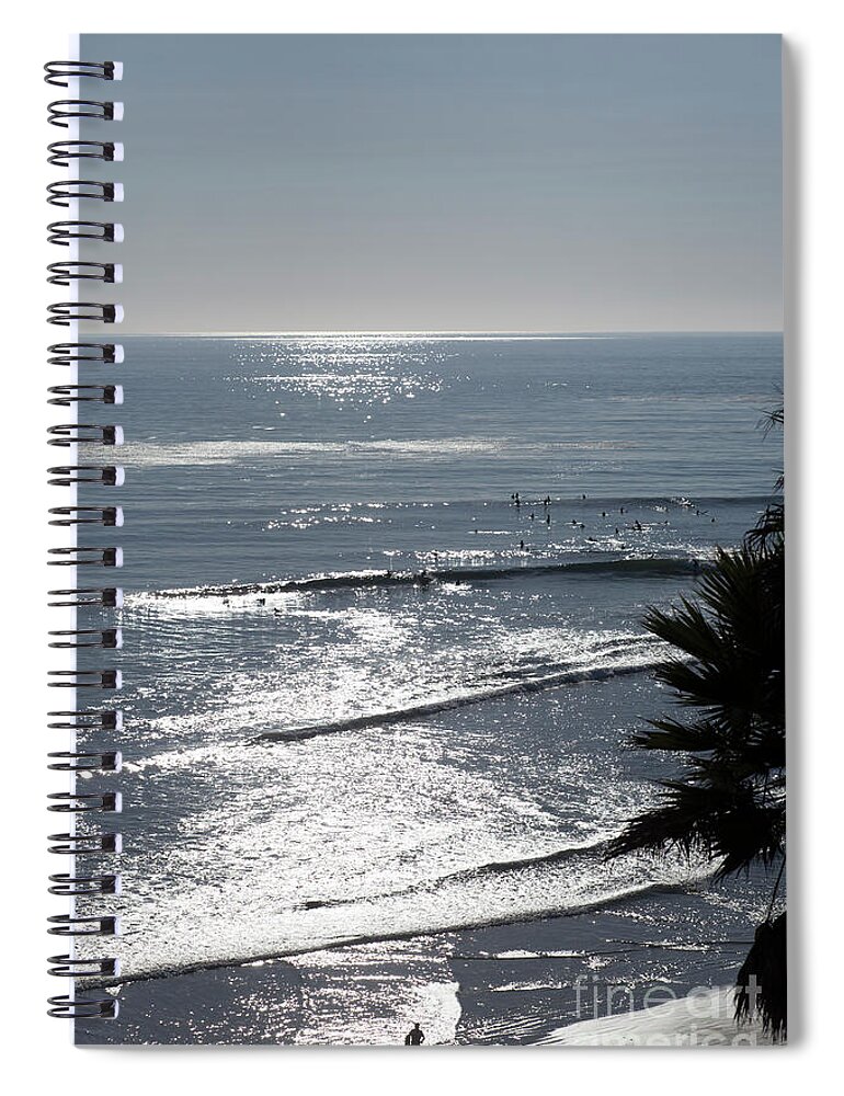 Surfer Art Spiral Notebook featuring the photograph Silver Surf at Sunset Swami's by Catherine Walters