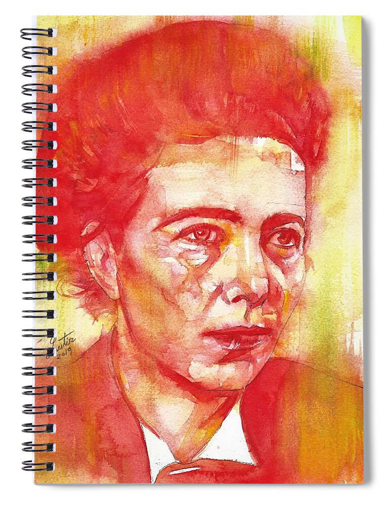 Simone De Beauvoir Spiral Notebook featuring the painting SIMONE DE BEAUVOIR - watercolor portrait.4 by Fabrizio Cassetta