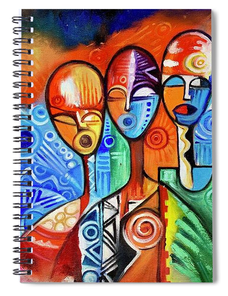 Africa Spiral Notebook featuring the painting Singers by Olumide Egunlae