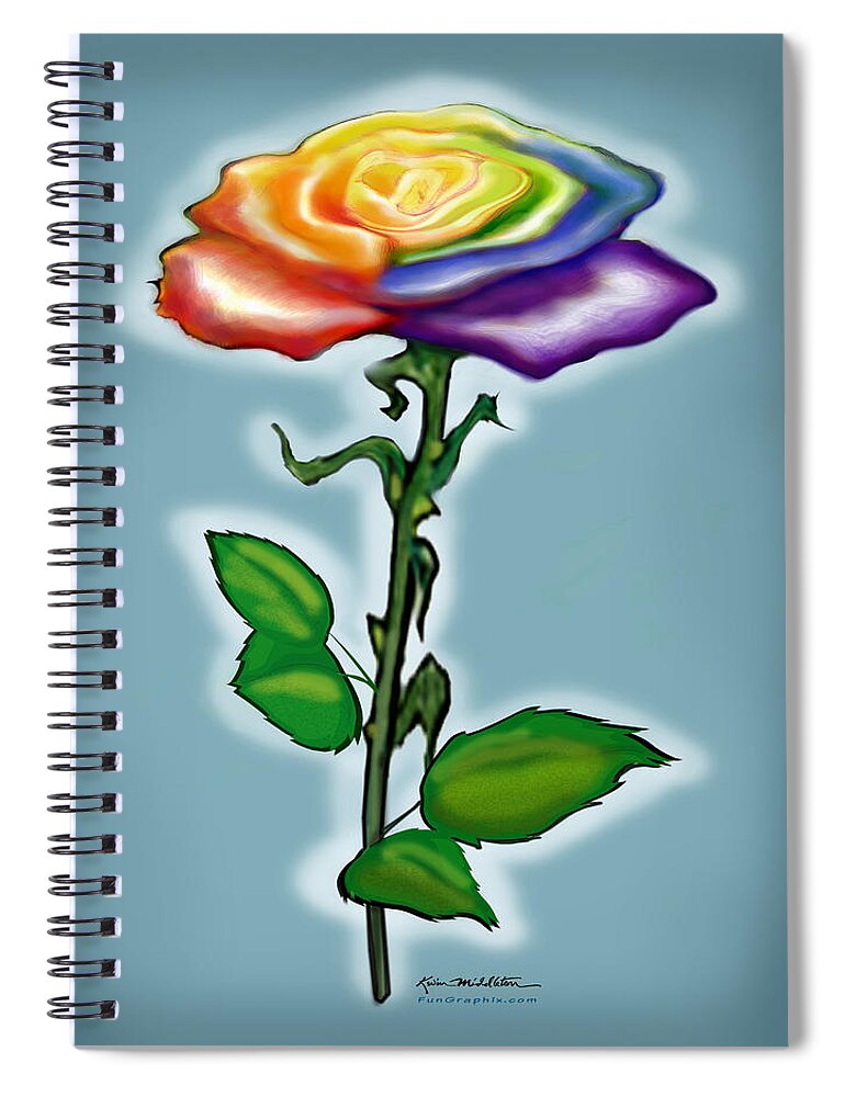 Rainbow Spiral Notebook featuring the digital art Single Rainbow Rose by Kevin Middleton
