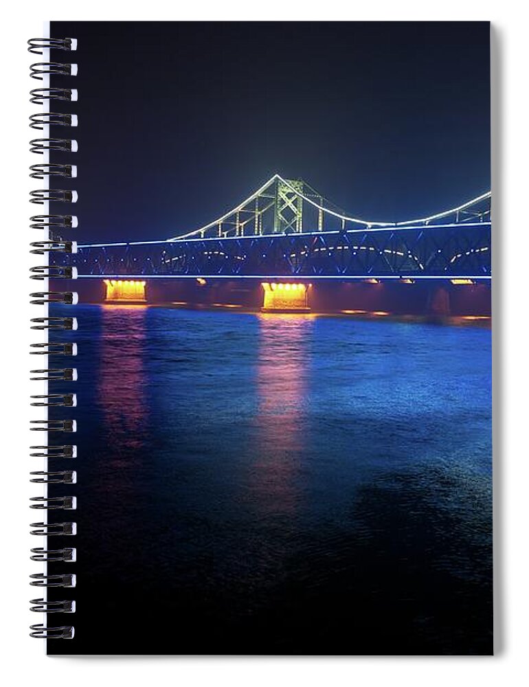 Built Structure Spiral Notebook featuring the photograph Sino Korean Friendship Bridge by Image By Damian Bettles