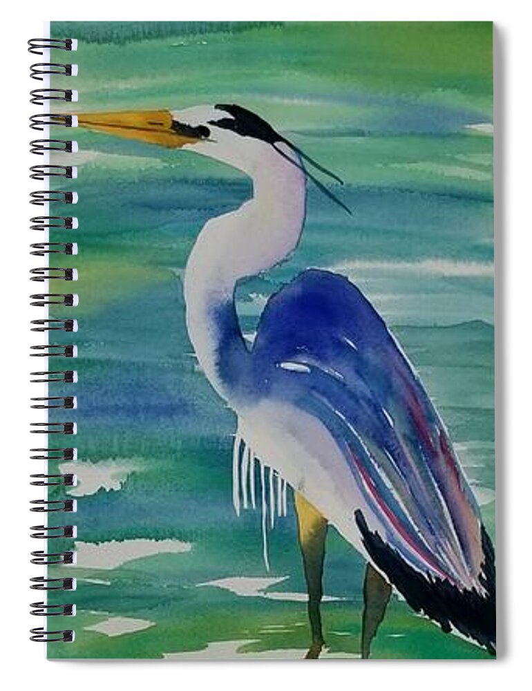 Blue Heron Spiral Notebook featuring the painting Sir Blue by Ann Frederick