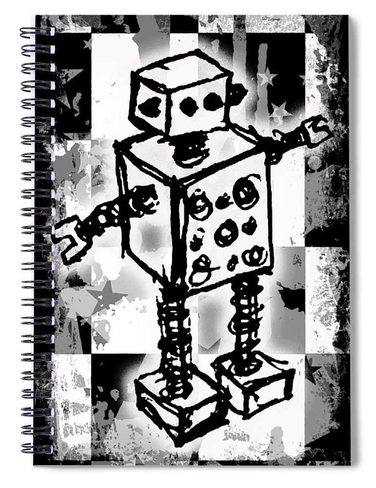 Robot Spiral Notebook featuring the digital art Sketched Robot Graphic by Roseanne Jones