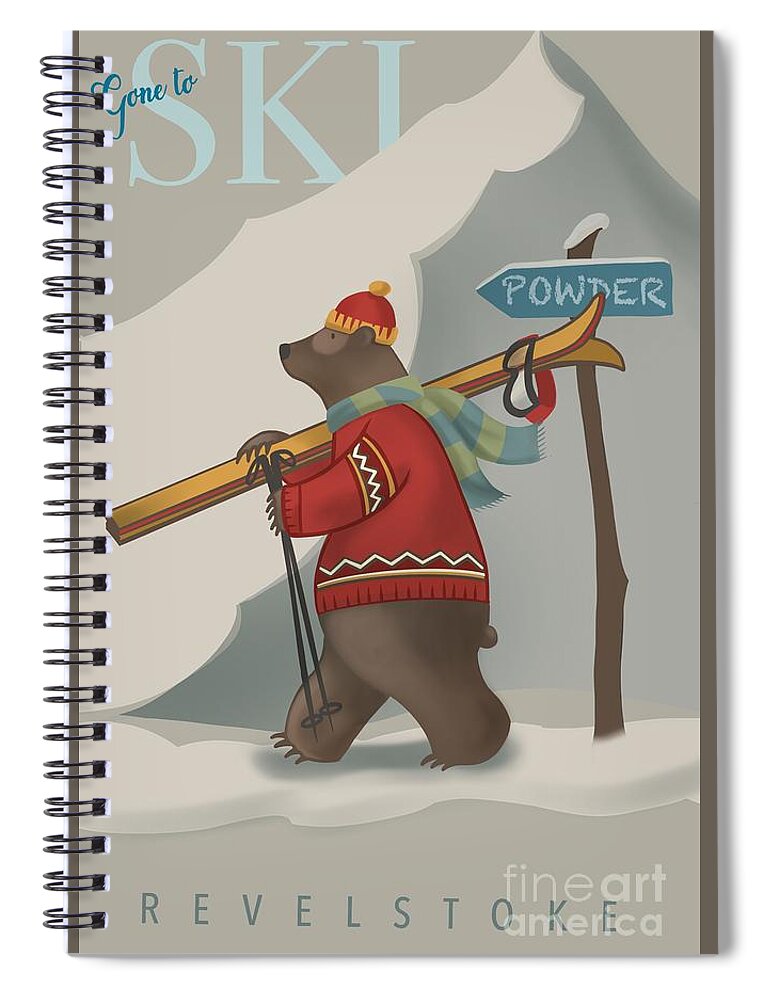 Bear Art Spiral Notebook featuring the painting Ski Bear by Sassan Filsoof
