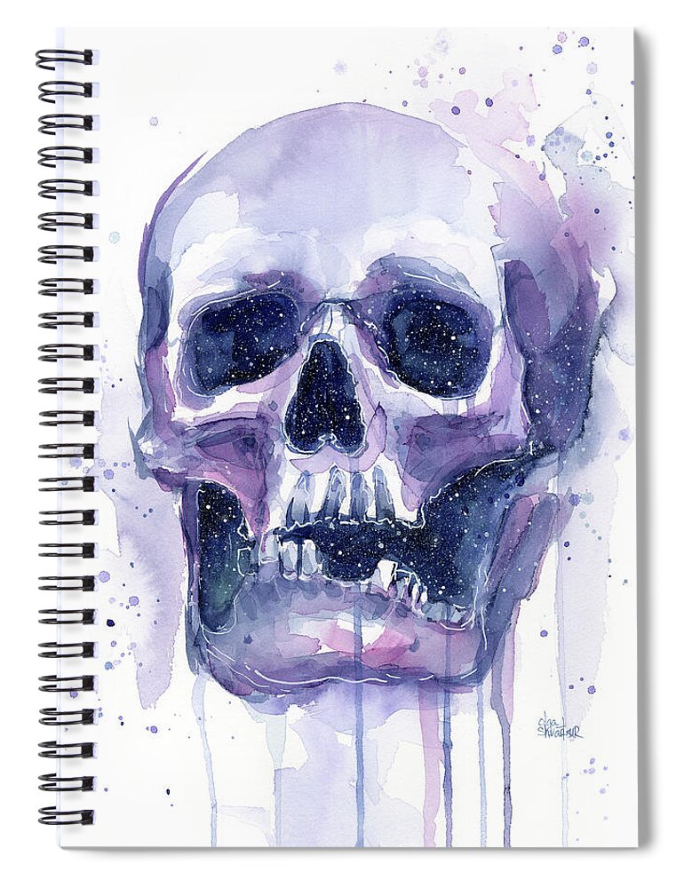 Space Spiral Notebook featuring the painting Skull in Space by Olga Shvartsur
