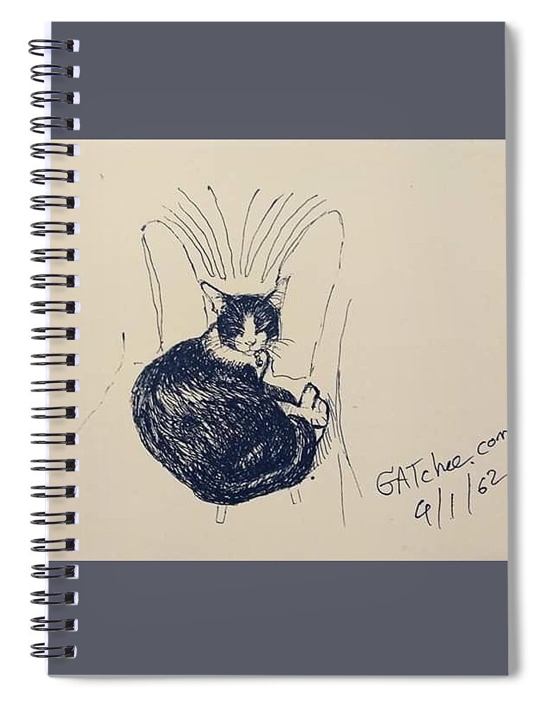 Cat Spiral Notebook featuring the drawing Sleepy Winter by Sukalya Chearanantana