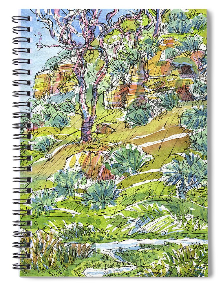 Landscape Spiral Notebook featuring the painting Slope with Cliffs by Judith Kunzle