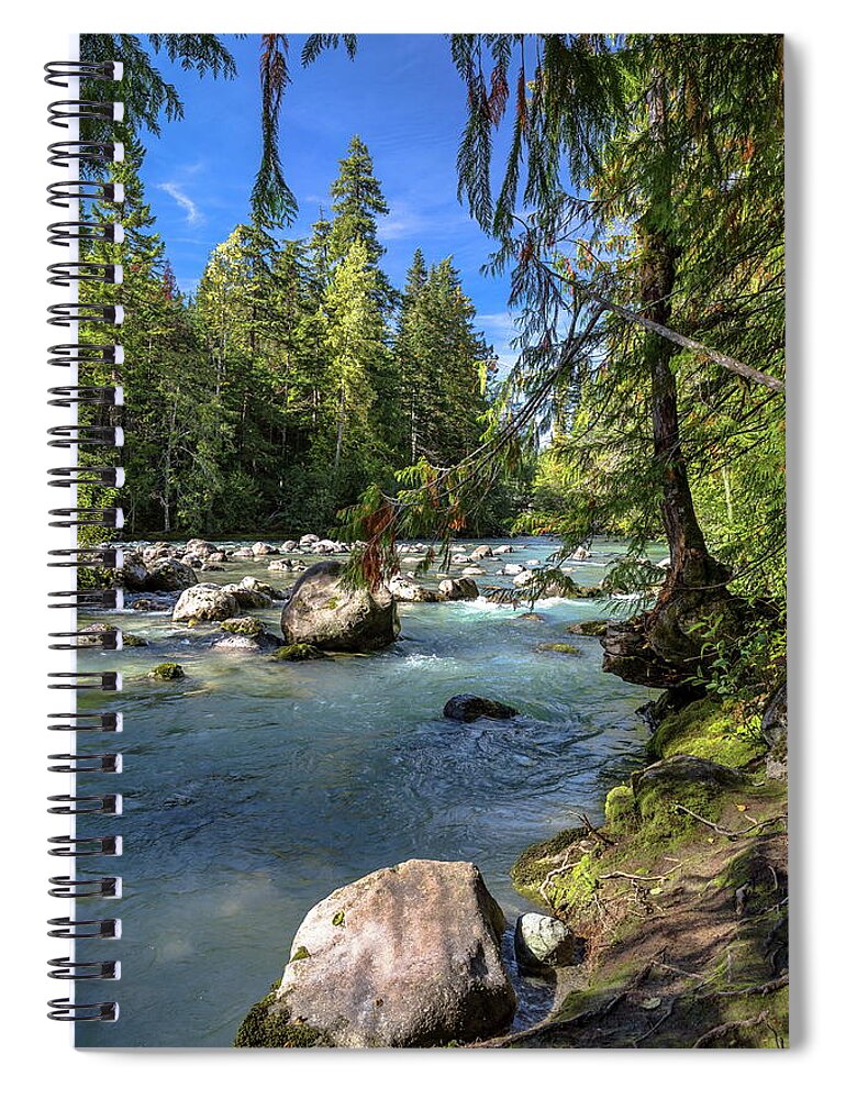 Alex Lyubar Spiral Notebook featuring the photograph Small arm of Cheakamus River by Alex Lyubar